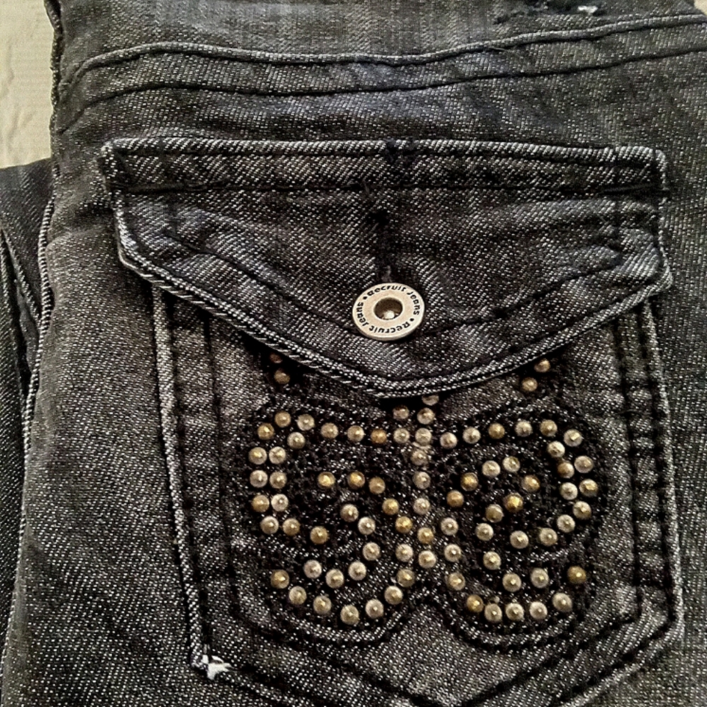 RECRUIT Black Wash Distressed  Jeans with Stud detailing